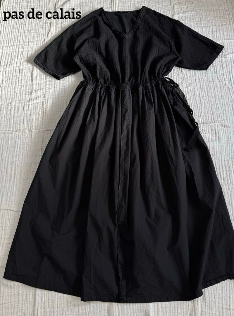 pas de calais パドカレ ブラック　花染め　ワンピース