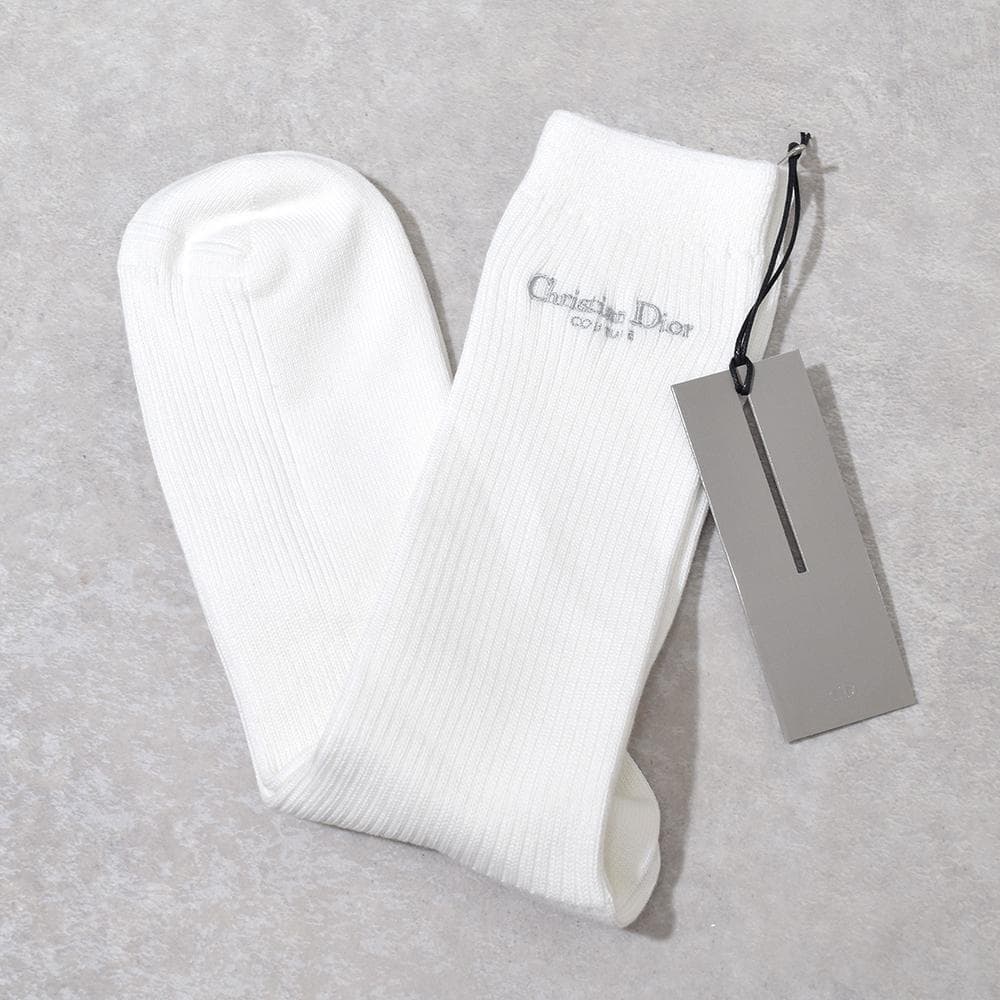 未使用 現行 ディオール Christian Dior ロゴ刺繍 ソックス 白