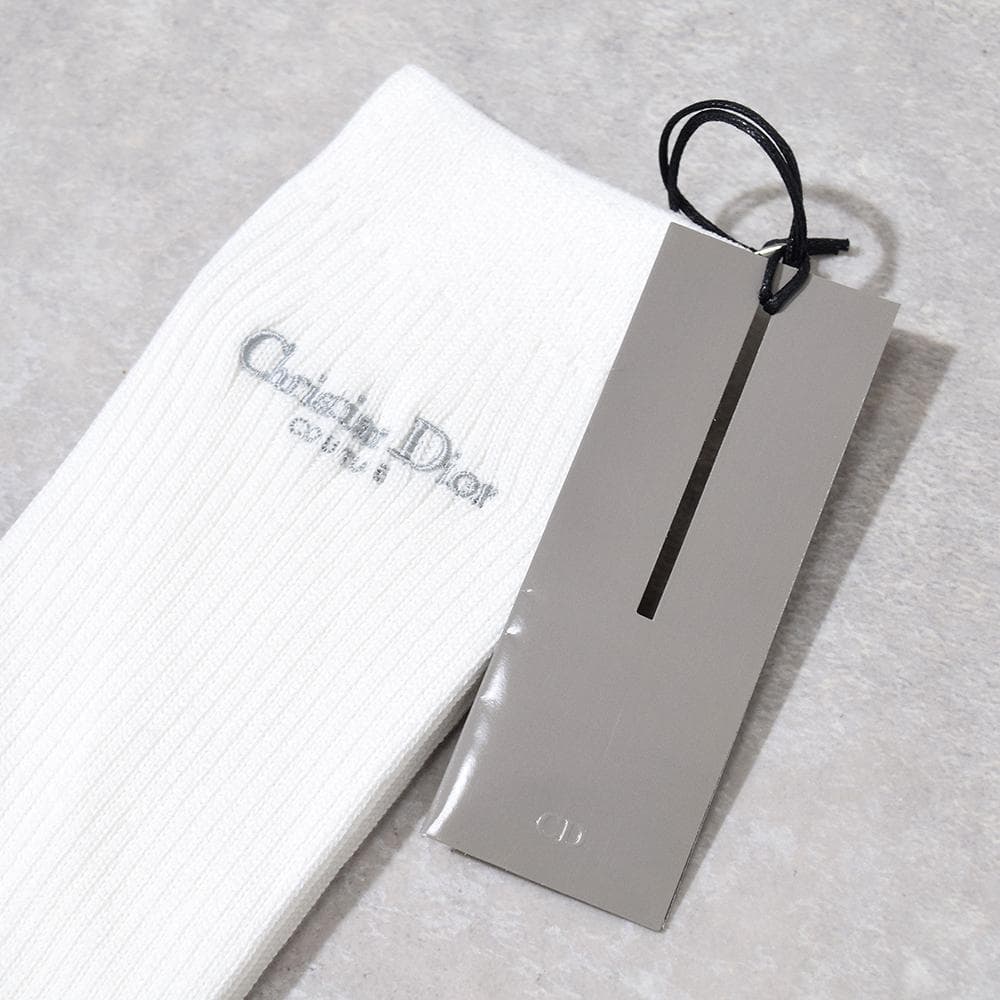 未使用 現行 ディオール Christian Dior ロゴ刺繍 ソックス 白