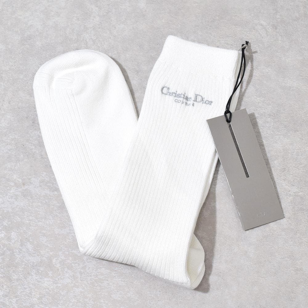 未使用 現行 ディオール Christian Dior ロゴ刺繍 ソックス 白
