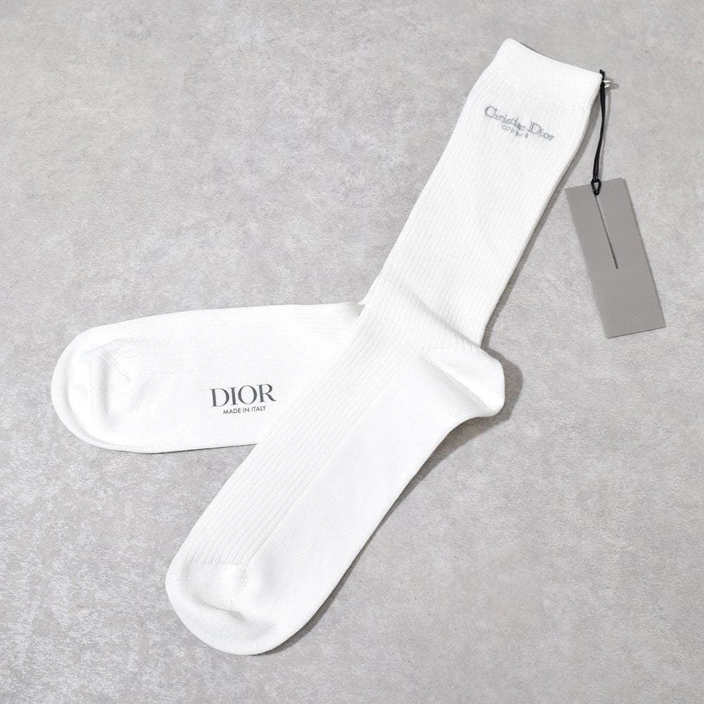 未使用 現行 ディオール Christian Dior ロゴ刺繍 ソックス 白