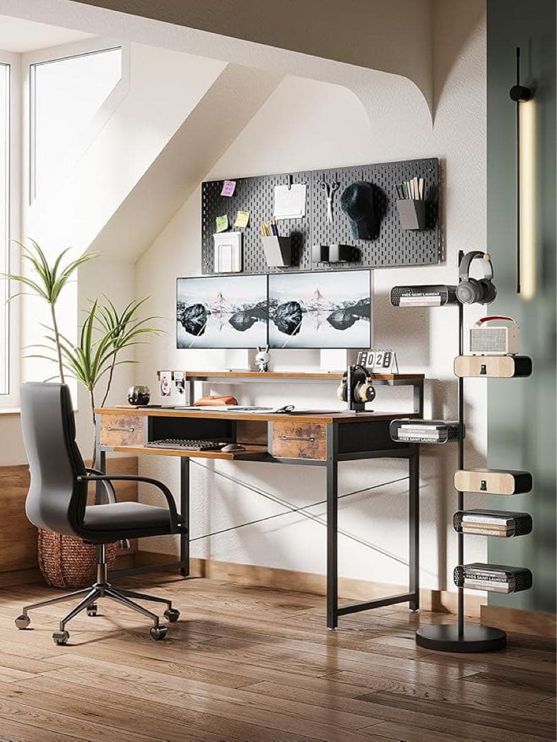 ビンテージ調パソコンデスク キーボードスライダー付き 幅120cm引き出し2杯付