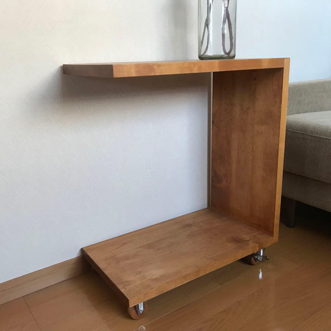 コの字 サイドテーブル キャスター付 木製 和モダン ベッドサイド ビンテ ージ