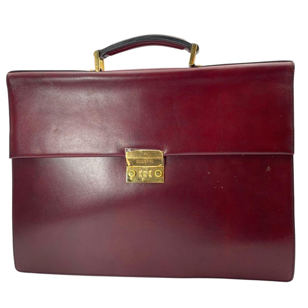 ゴールドファイル レザー ブリーフケース ビジネスバッグ ブラウン ダイアル式
