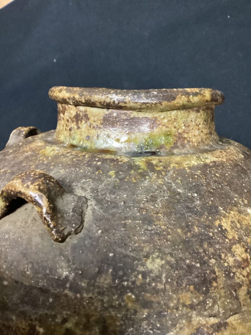 骨董古美術　古信楽四つ耳茶壺　江戸期古作　高さ約28cm