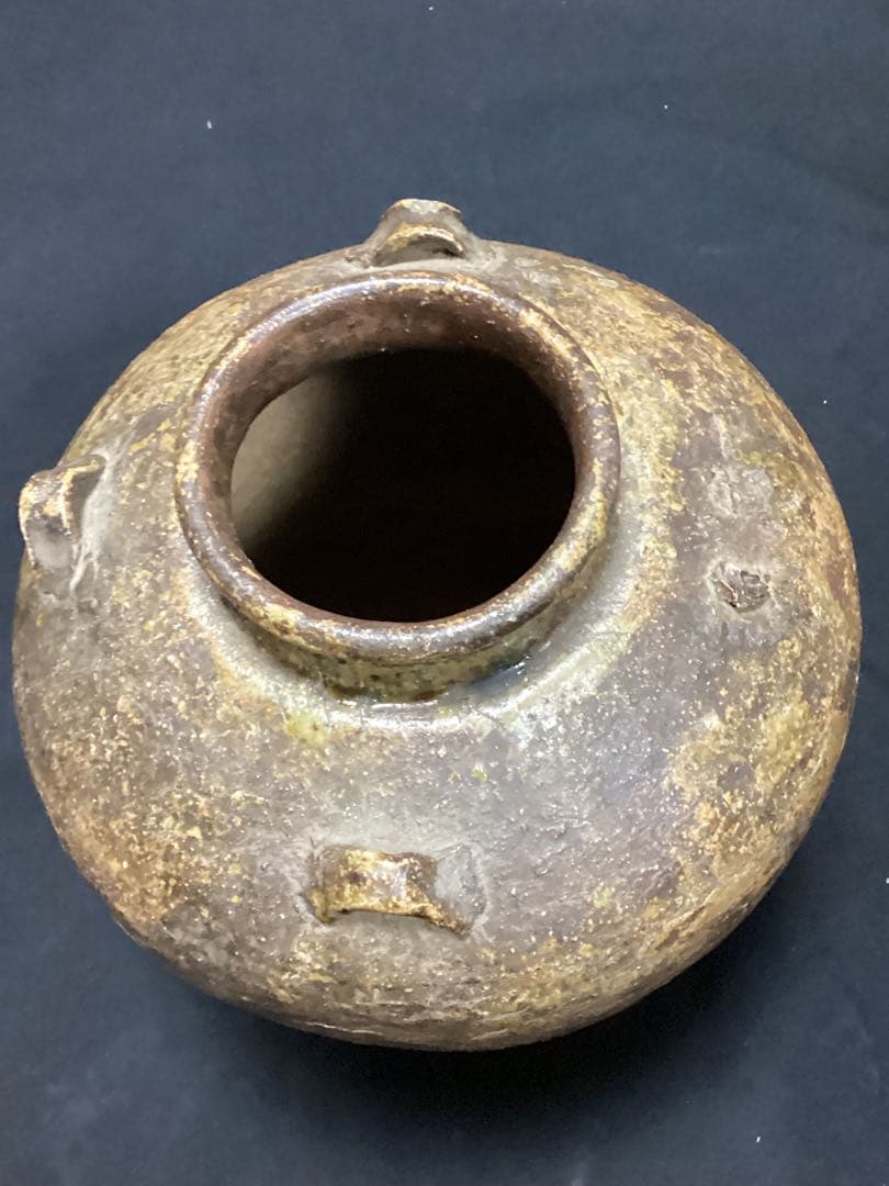 骨董古美術　古信楽四つ耳茶壺　江戸期古作　高さ約28cm