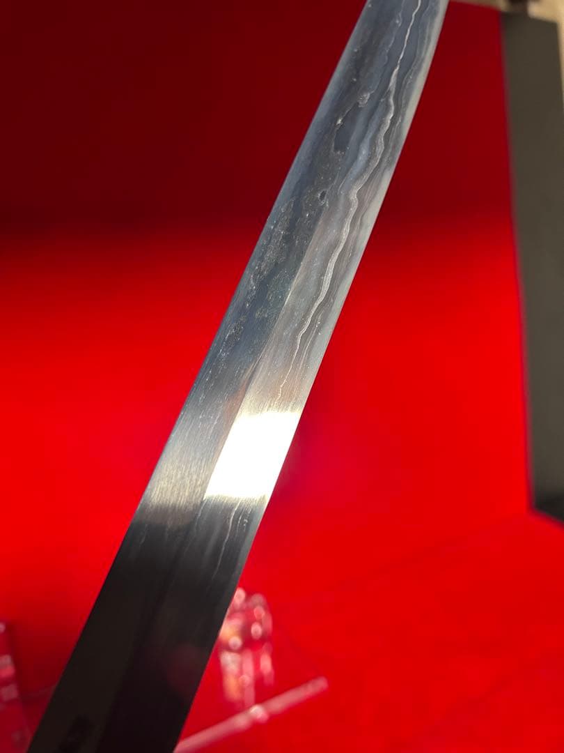 01586 包丁　剣型切付　保勝　津軽打刃物　練鉄　墨流し　尺　箱付　未使用品
