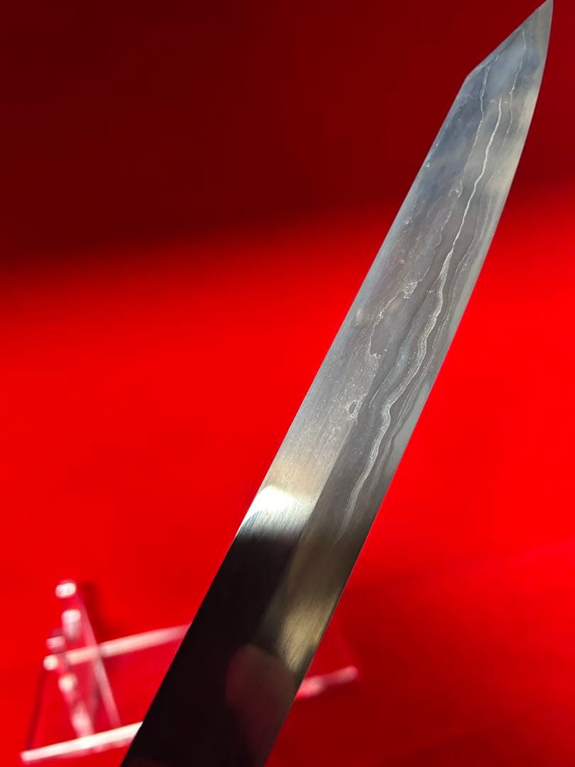 01586 包丁　剣型切付　保勝　津軽打刃物　練鉄　墨流し　尺　箱付　未使用品