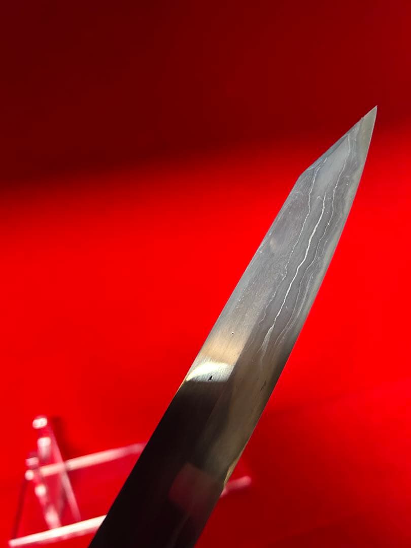 01586 包丁　剣型切付　保勝　津軽打刃物　練鉄　墨流し　尺　箱付　未使用品