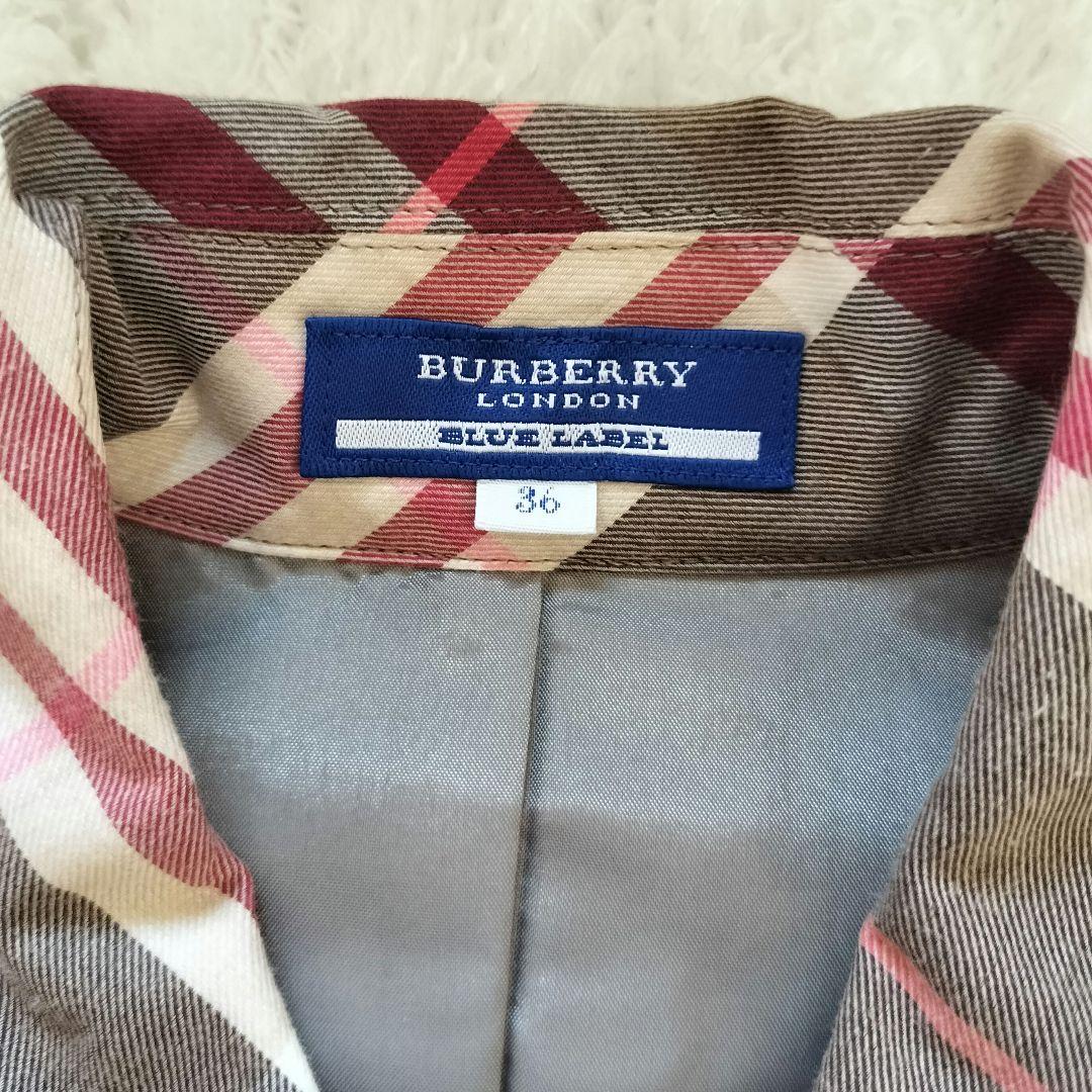 レア バーバリーブルーレーベル ワンピース チェック ロゴボタン ベルト 36