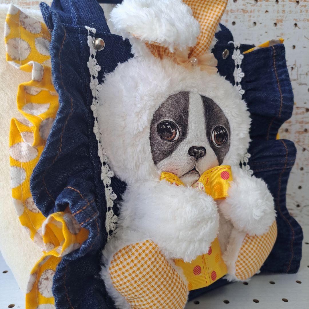 琉*茶様 コヤンイサムチョン　バニー　デニムリメイクフリルトートバッグ