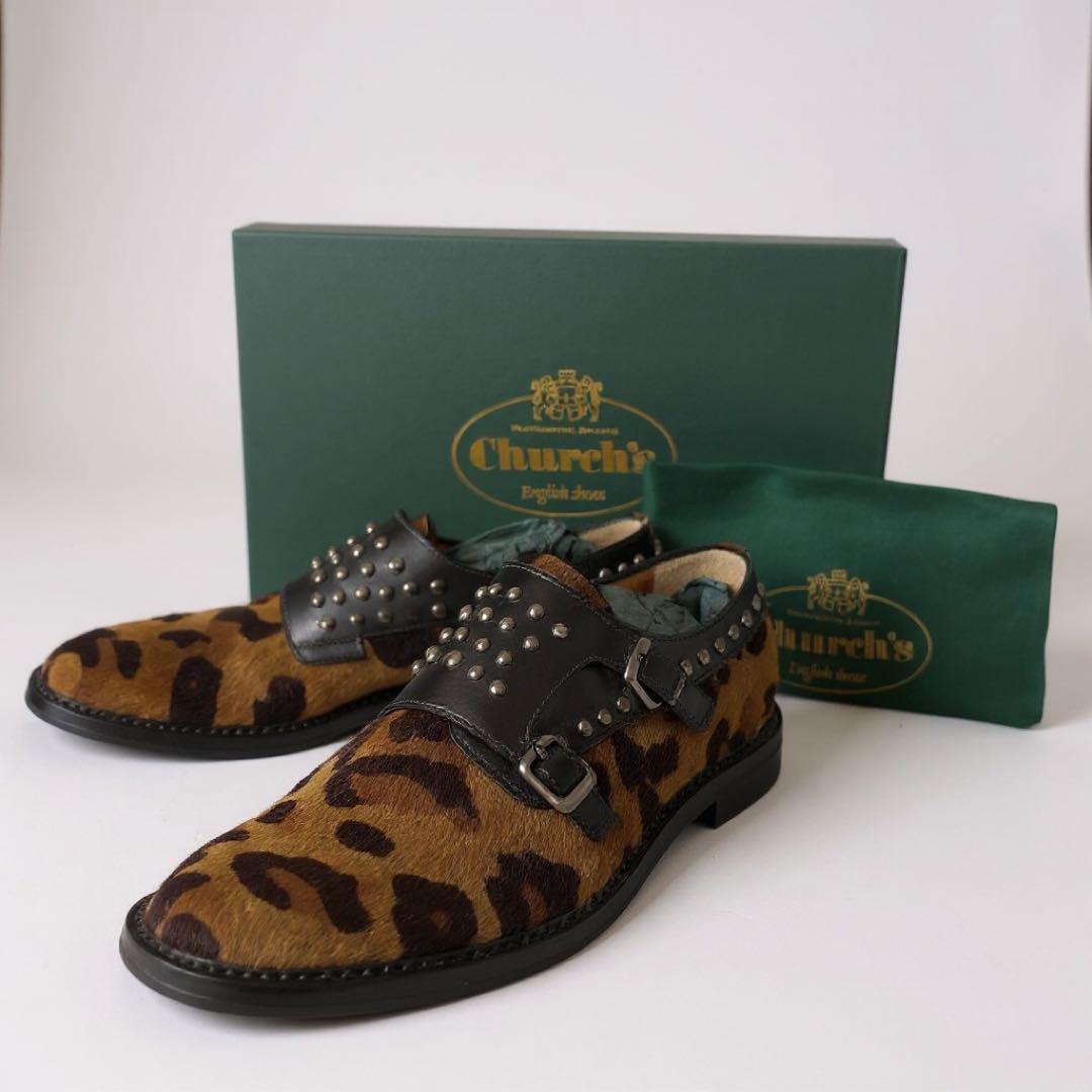あい⭐︎Church’s レオパード柄 ハラコ スタッズ ダブルモンク