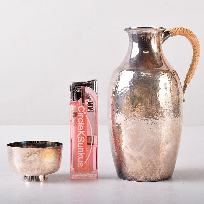 ウスヰ謹製　純銀製　酒器　ちろり二本　酒盃三客　計約258g　共箱　FR8220