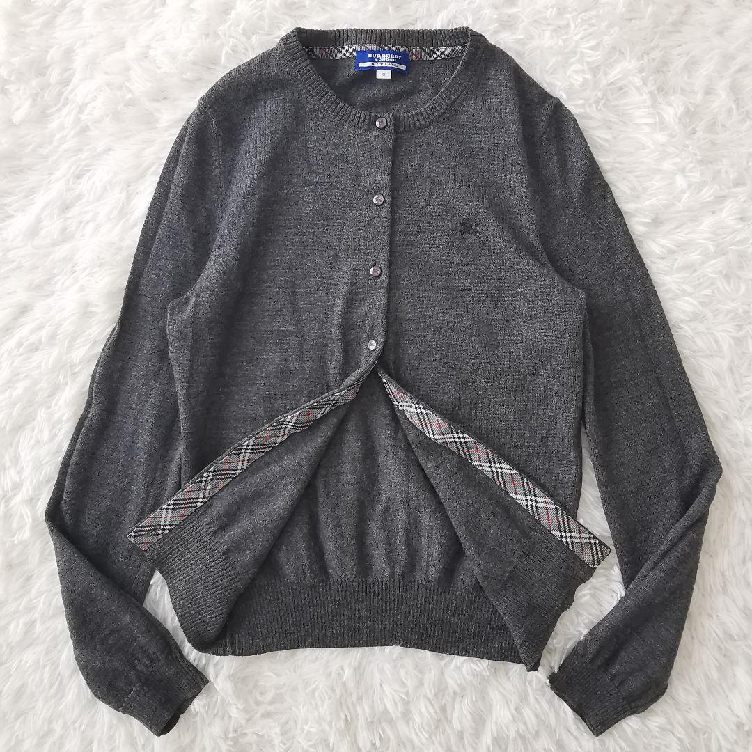 バーバリー ホースロゴ刺繍 ノヴァチェック ウール カーディガン グレー 38
