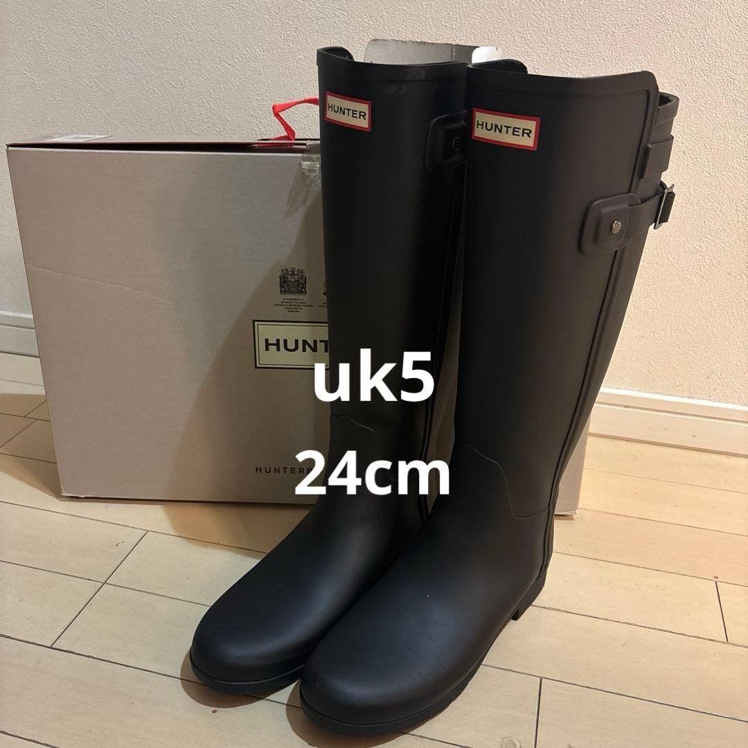 HUNTER ブラック ロングブーツ バックル付き　uk5