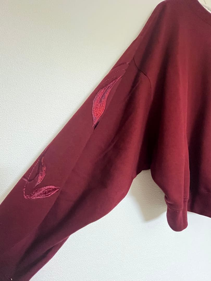 mame マメクロゴウチ　百合　刺繍スウェット　2 ボルドー　赤