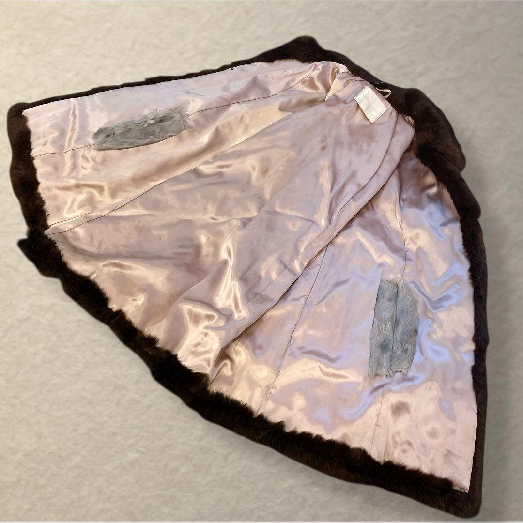 巻き毛ラム×ラビット ケープコート グレー×ブラウン リアルファー 裏地難あり