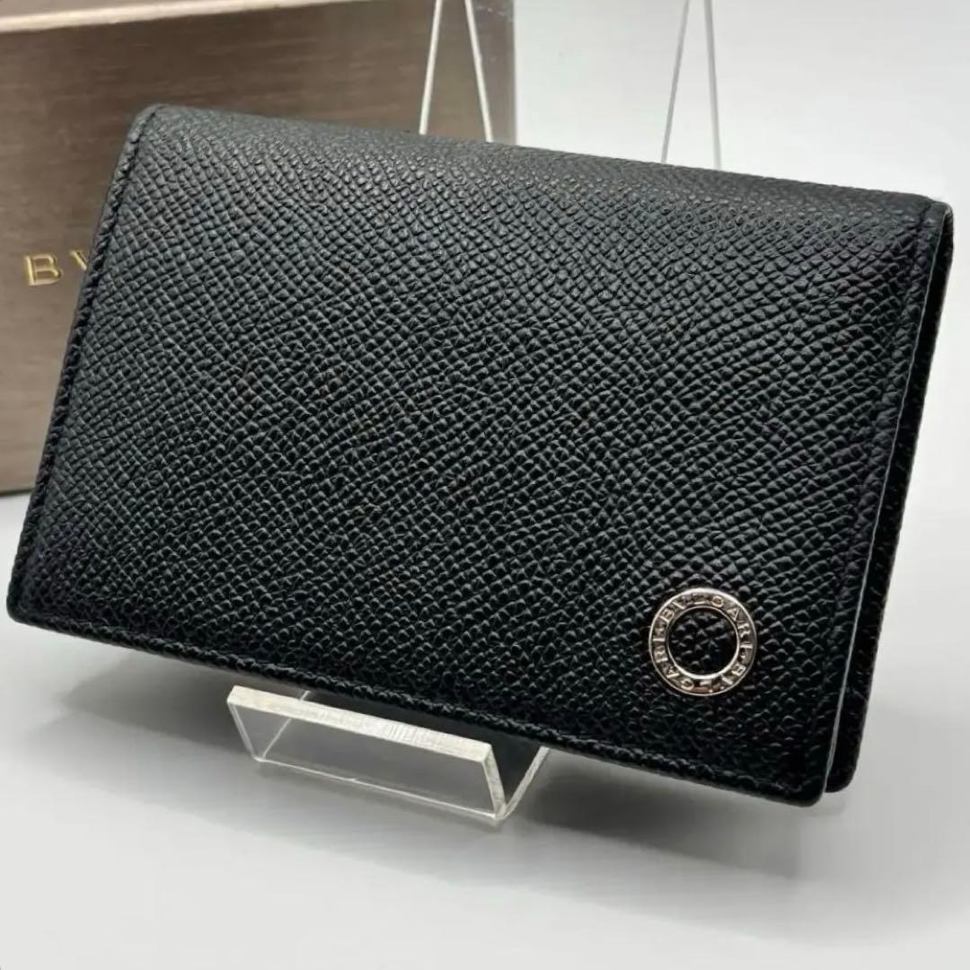 【美品】ブルガリ 名刺入れ カードケース ブルガリマン サークルロゴ 黒