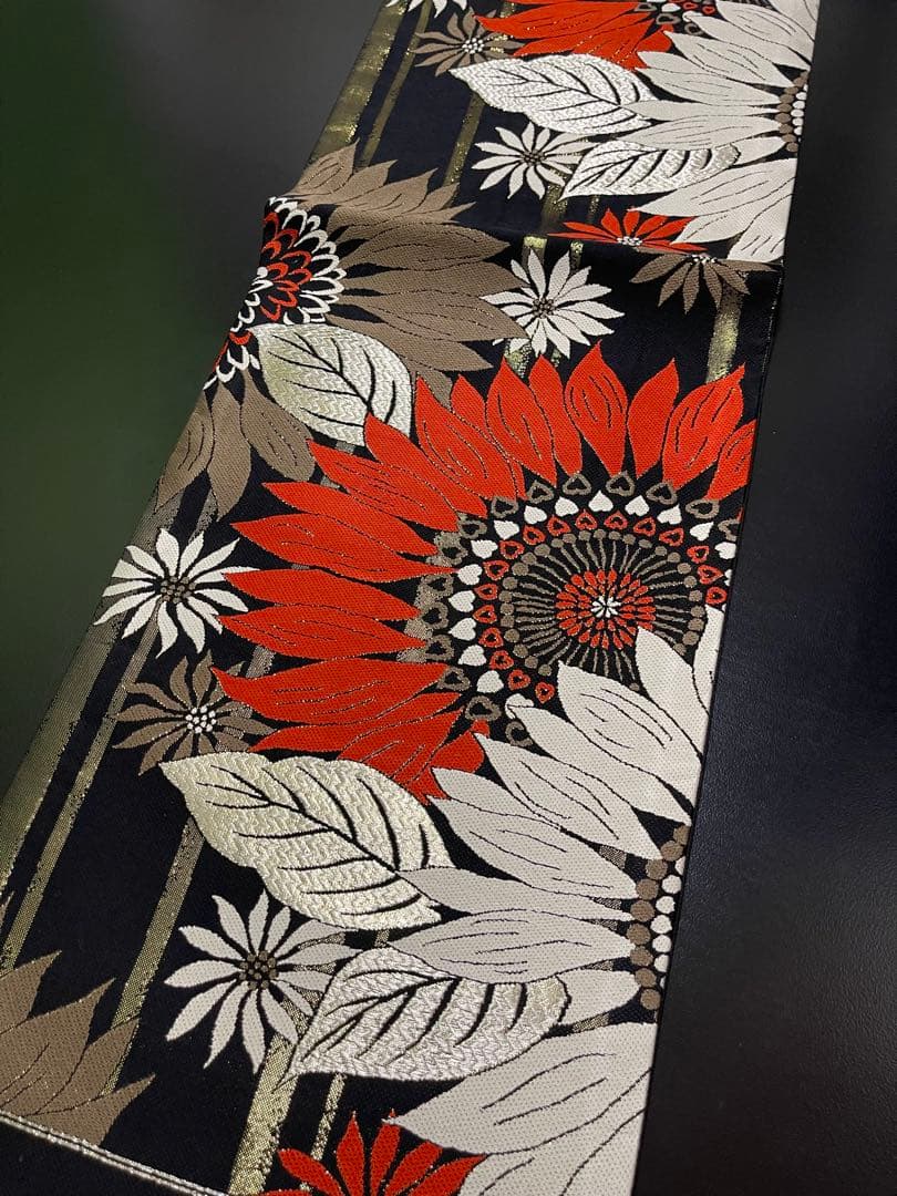 お仕立て付き【西陣織袋帯◆大輪の花】黒 赤 白 銀 金