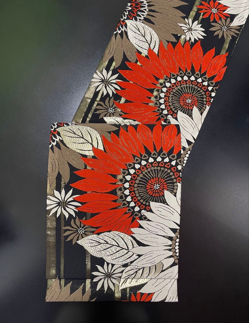 お仕立て付き【西陣織袋帯◆大輪の花】黒 赤 白 銀 金