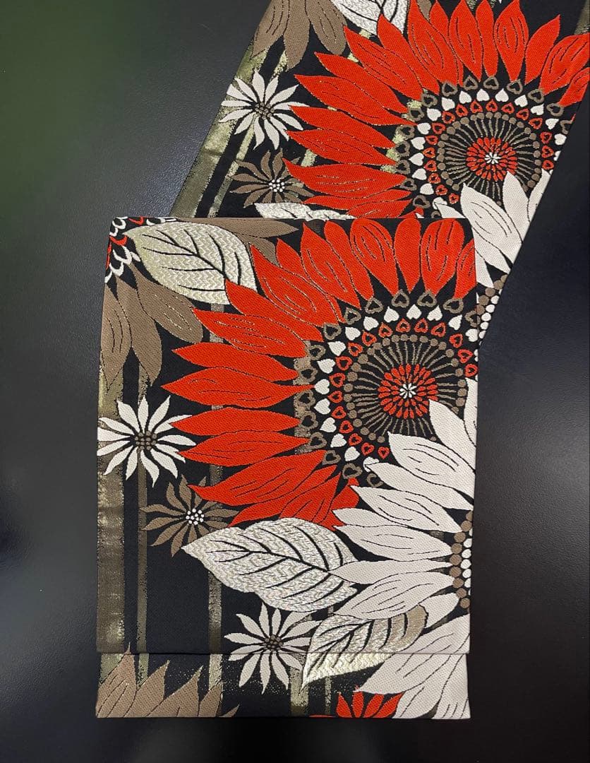 お仕立て付き【西陣織袋帯◆大輪の花】黒 赤 白 銀 金