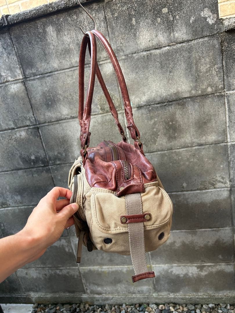 DIESEL 00s レザー×キャンバス×メタル 異素材ミックスボストンバック