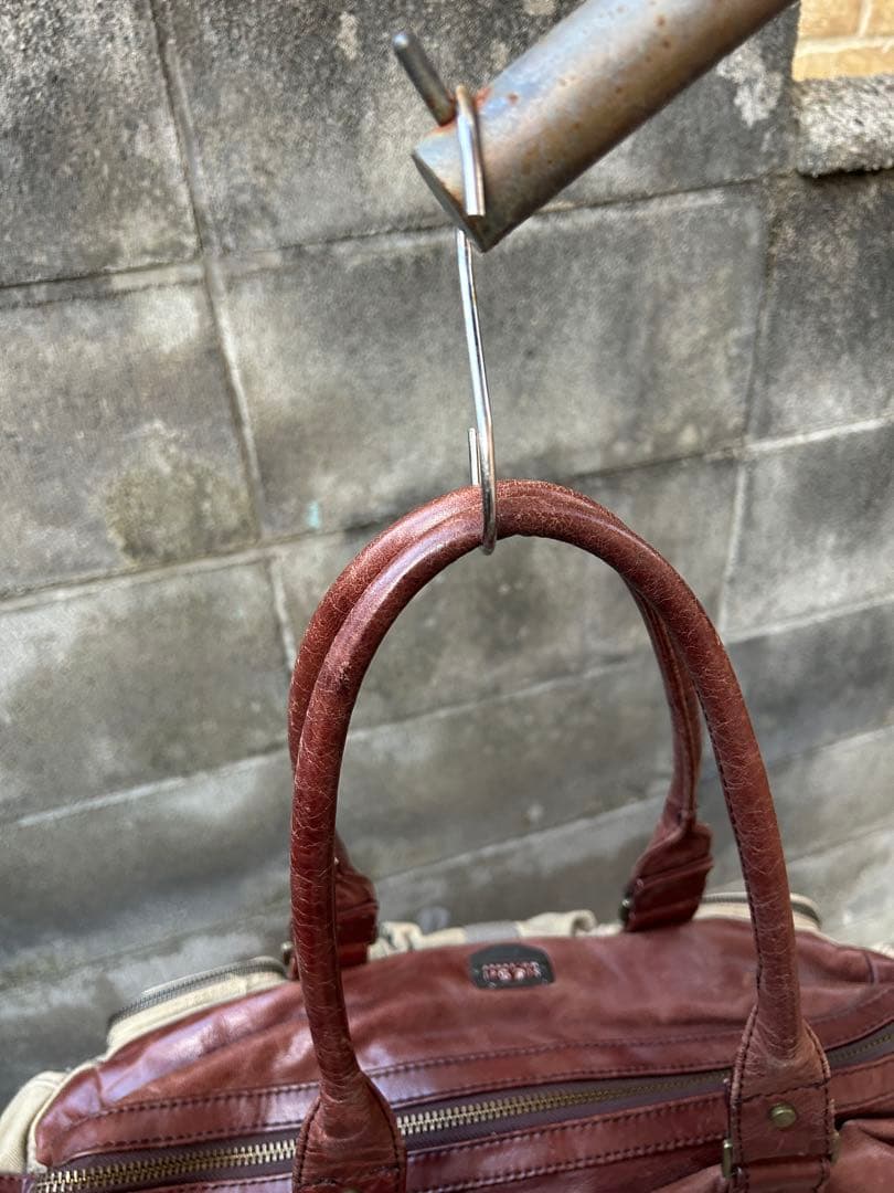 DIESEL 00s レザー×キャンバス×メタル 異素材ミックスボストンバック