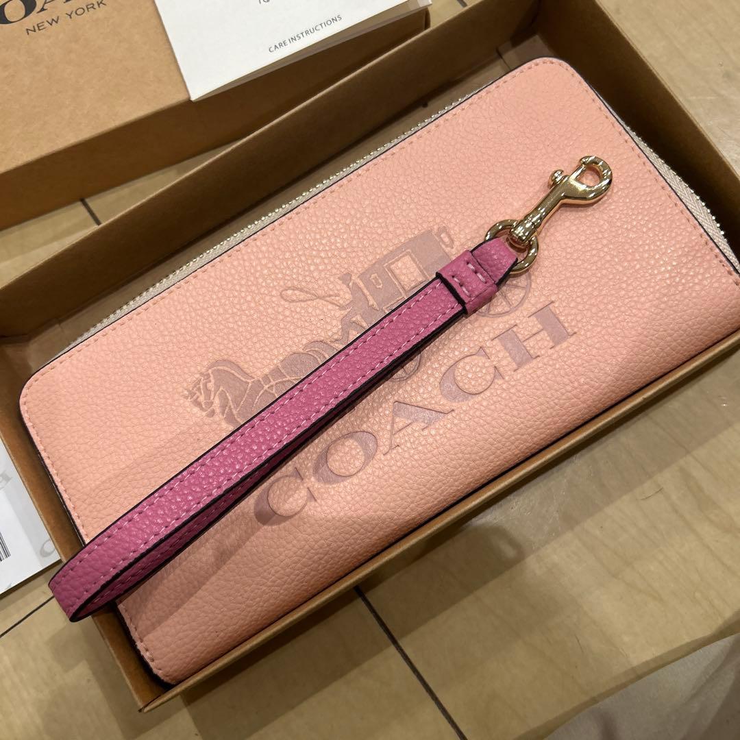 【新品未使用】　COACH 　 長財布　レザー ロングジップ　ピンク　馬車