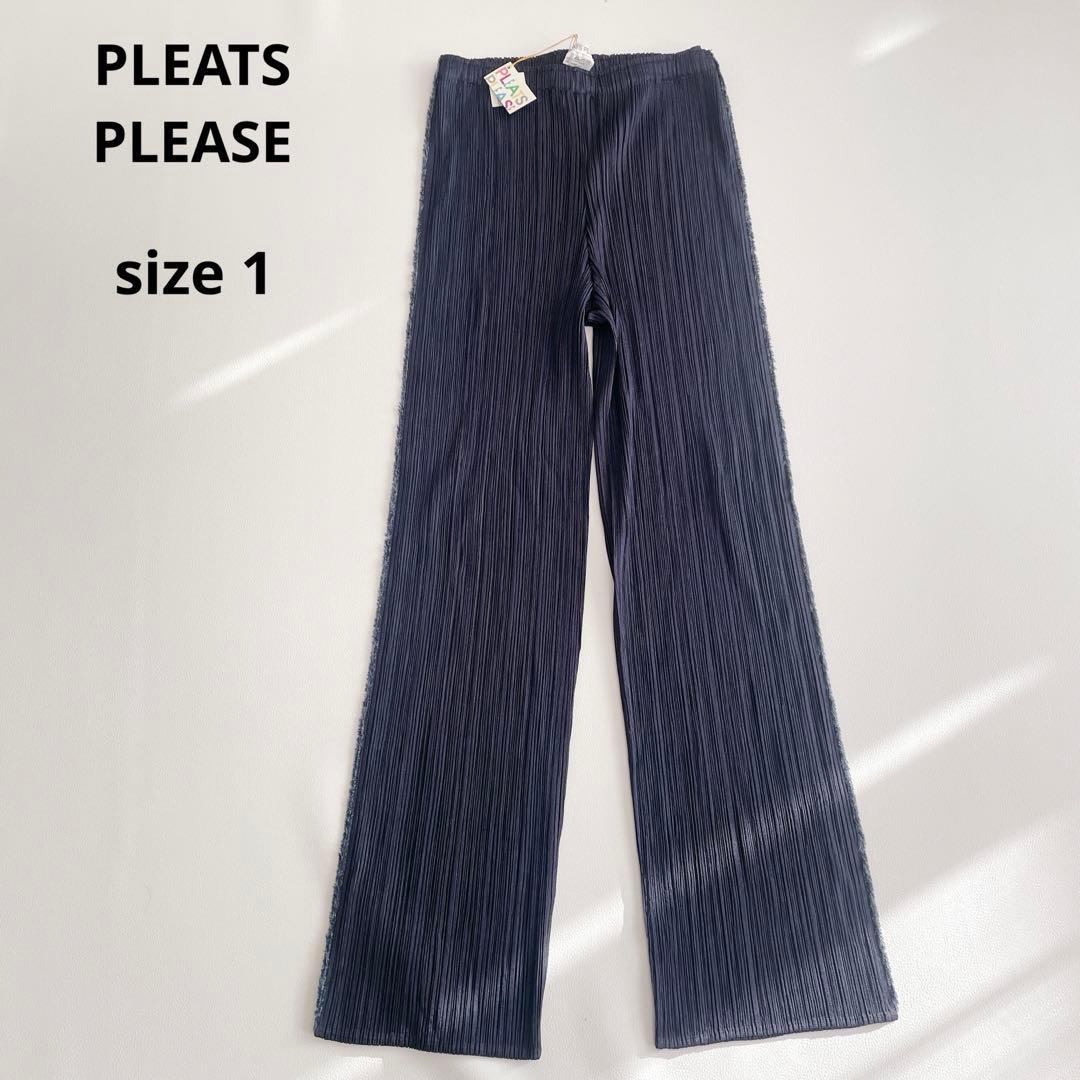 未使用品✨プリーツプリーズ　プリーツパンツ　ライン　ネイビー　ストレートパンツ