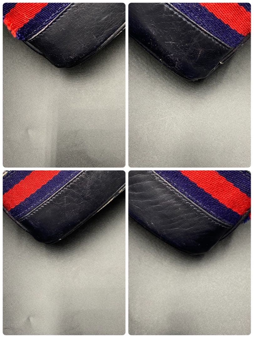 グッチ GG柄 シェリーライン ロゴ ショルダーバッグ ネイビー レザー