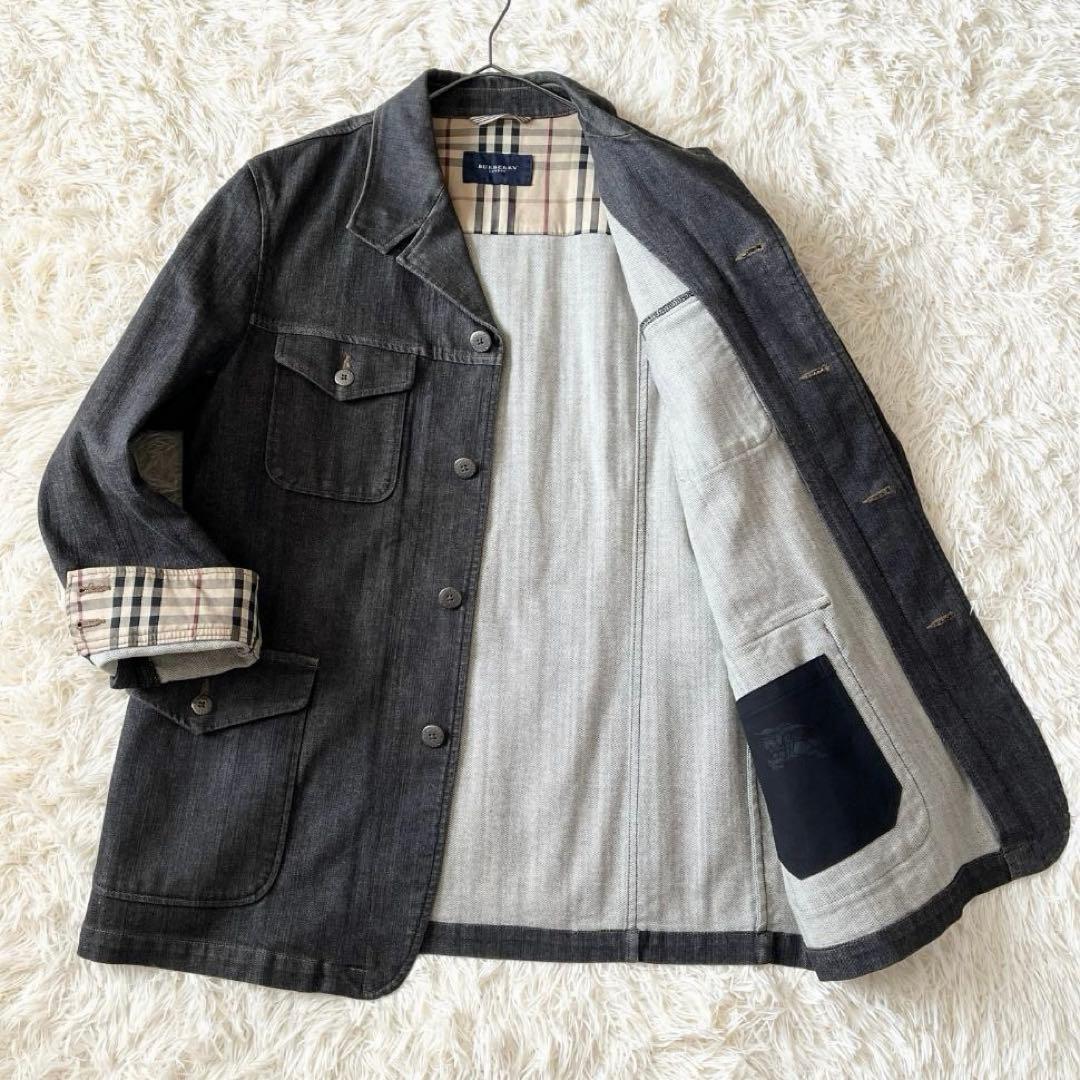 希少ホースピン✨未使用級バーバーリー ブラックデニムジャケットノバチェック LL