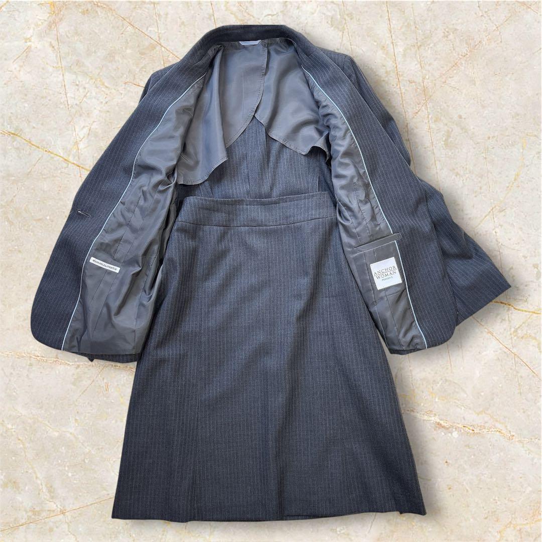 ☆未使用級☆ ウォッシャブル ビジネススーツ ストライプ 機能性 グレー LL