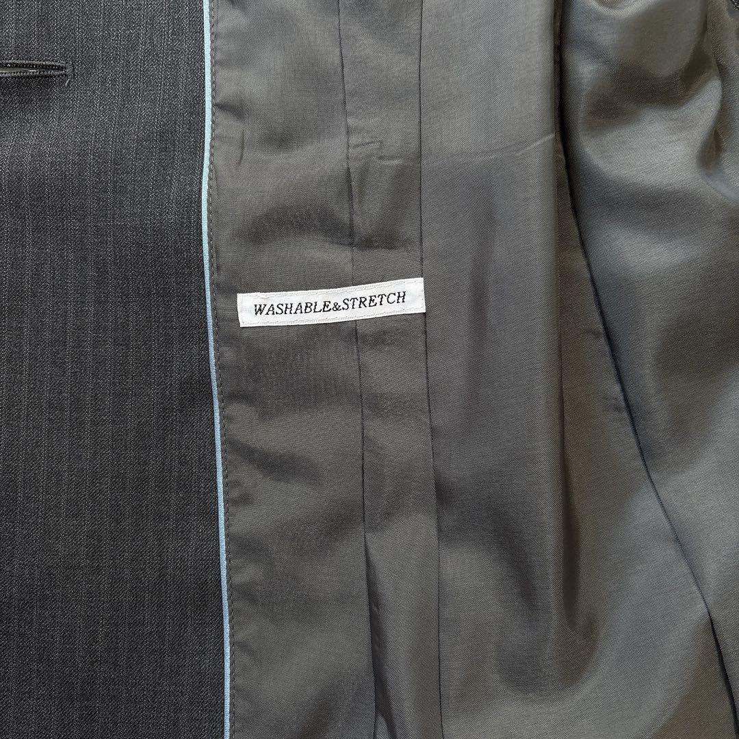 ☆未使用級☆ ウォッシャブル ビジネススーツ ストライプ 機能性 グレー LL