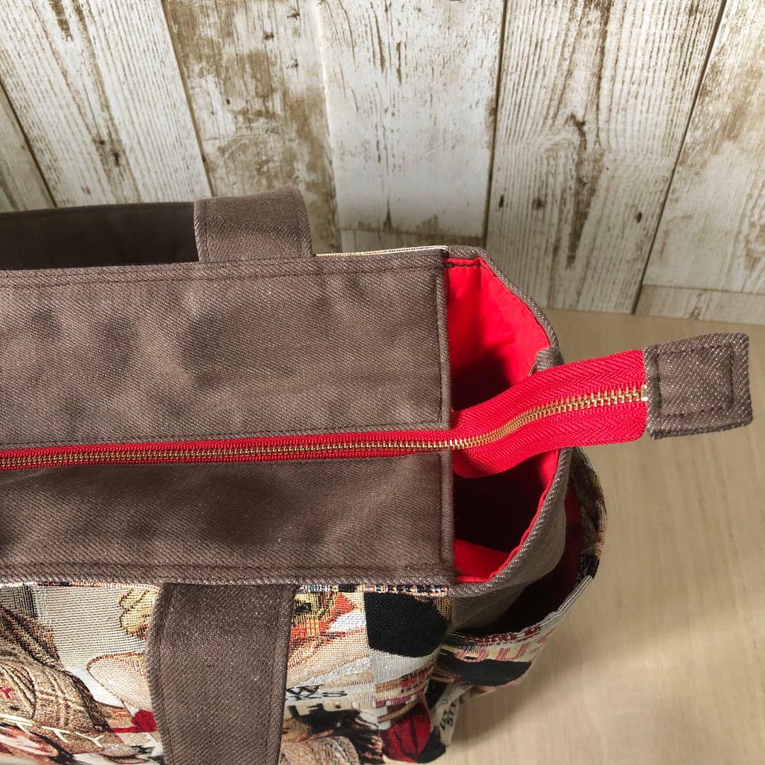 bebe✻y　トートバッグ　ハンドメイド　ブラウン×レッド【新品デニム】