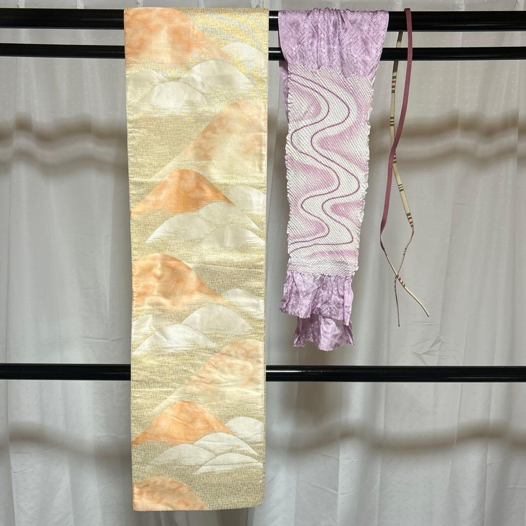 未使用近い　美品　袷　正絹　大島紬　白大島　フルセット　西陣袋帯