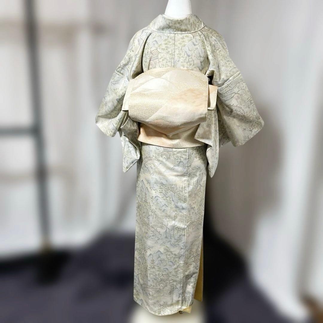 未使用近い　美品　袷　正絹　大島紬　白大島　フルセット　西陣袋帯