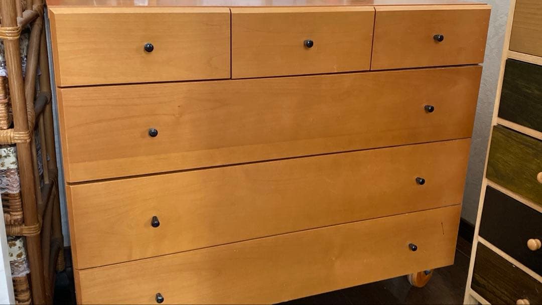 ナチュラルウッド 5段チェスト キャスター付き