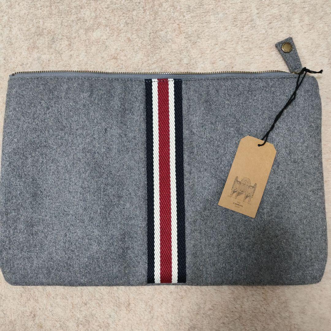 コンランショップ　グレー ストライプ クラッチバッグ約34cm