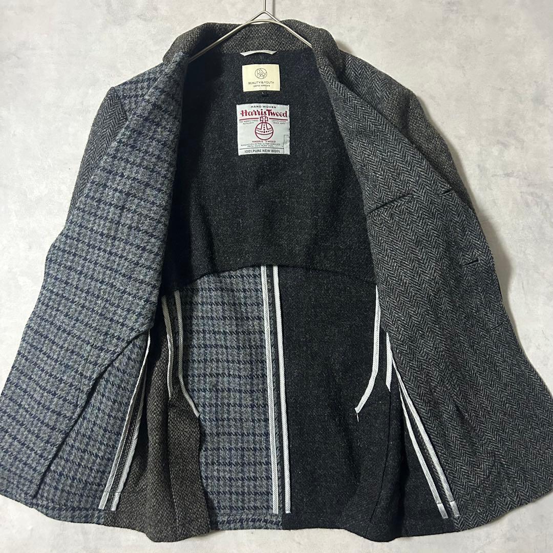 ビューティーアンドユース テーラードジャケット ハリスツイード ヘリンボーン L