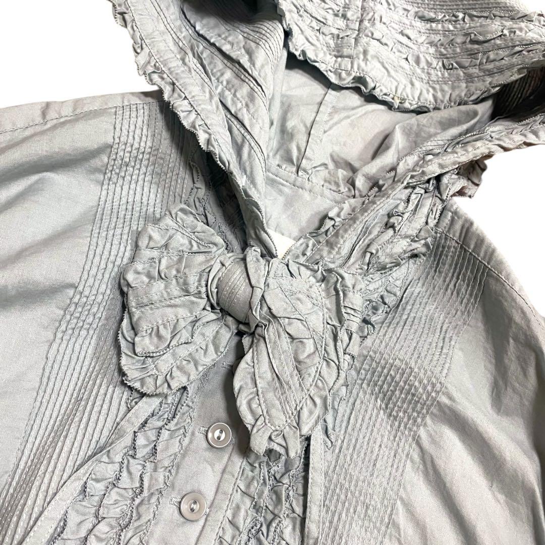 ピンクハウス　オーバーブラウス　ピコフリル　リボン　ピンタック　フード付き