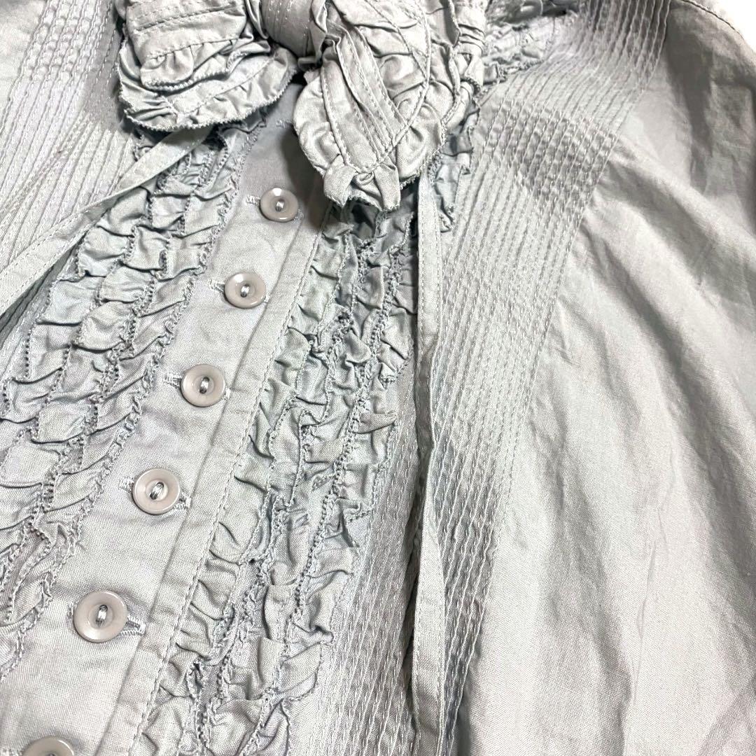 ピンクハウス　オーバーブラウス　ピコフリル　リボン　ピンタック　フード付き