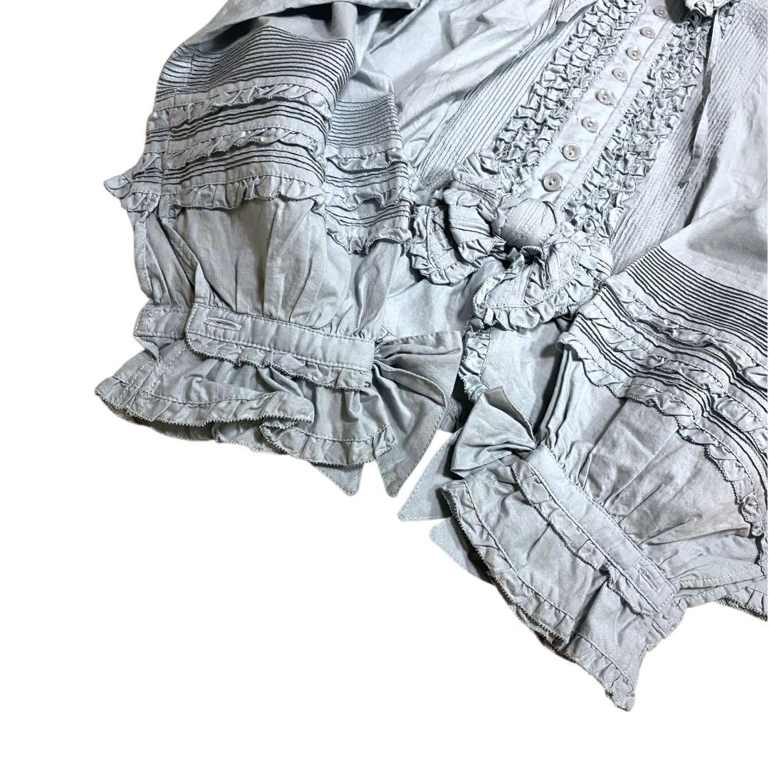 ピンクハウス　オーバーブラウス　ピコフリル　リボン　ピンタック　フード付き