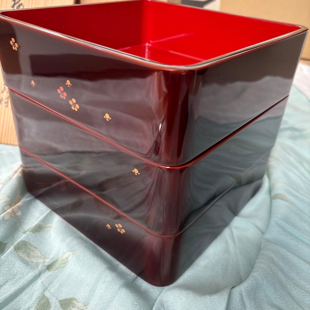 【極美品】輪島塗 三段重箱 蒔絵 梅ちらし 天然木 漆器 共箱付き