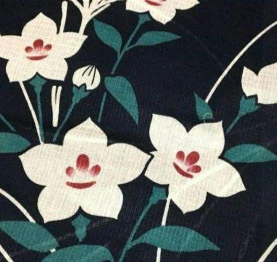 画像の帯付き◆高級変わり織り◆涼し黒◆桔梗の古典上品浴衣★ききょうの花★