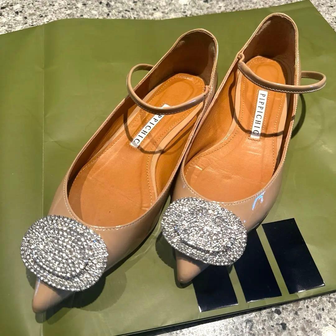 PIPPICHIC 美品　ビジュー付きフラットシューズ