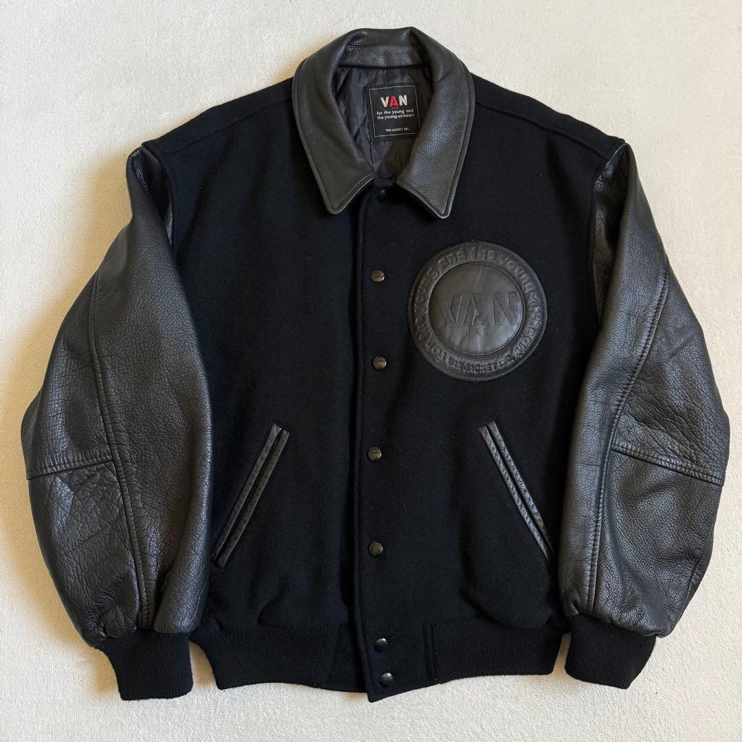 VAN スタジャン レザースリーブ ビックワッペン ビンテージ L