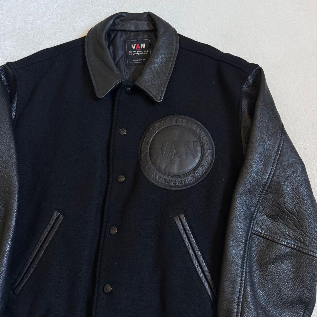 VAN スタジャン レザースリーブ ビックワッペン ビンテージ L