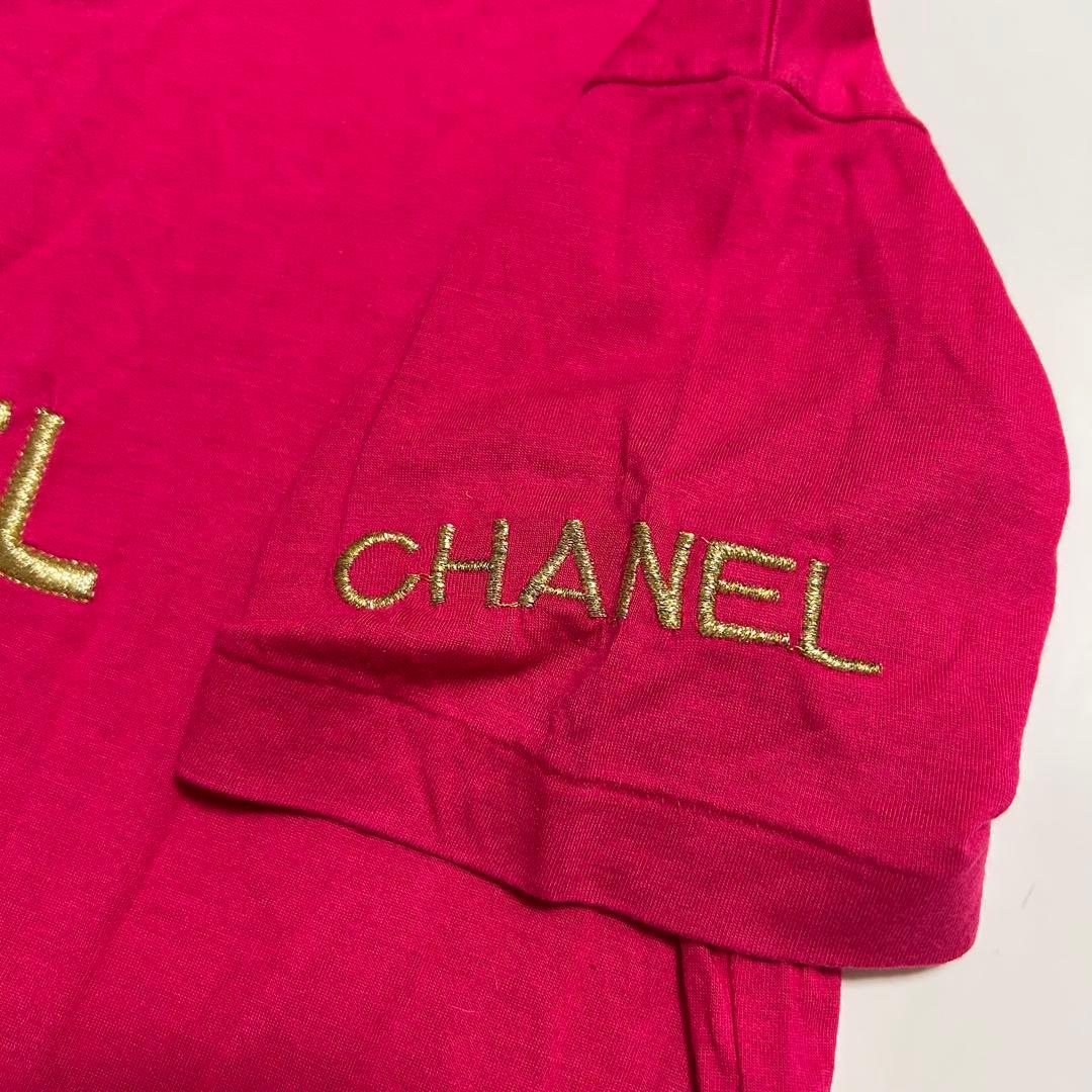 【美品】CHANEL ヴィンテージTシャツ ゴールド刺繍　ショッキングピンク