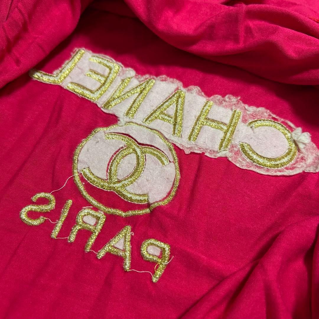 【美品】CHANEL ヴィンテージTシャツ ゴールド刺繍　ショッキングピンク
