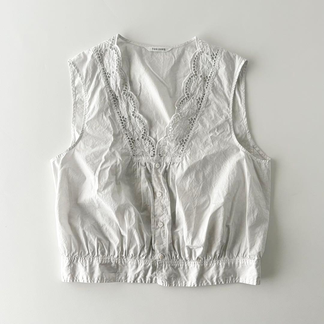 TOUJOURS　トゥジュー　リンクル　コットン　ペーパークロス　レース　ジレ
